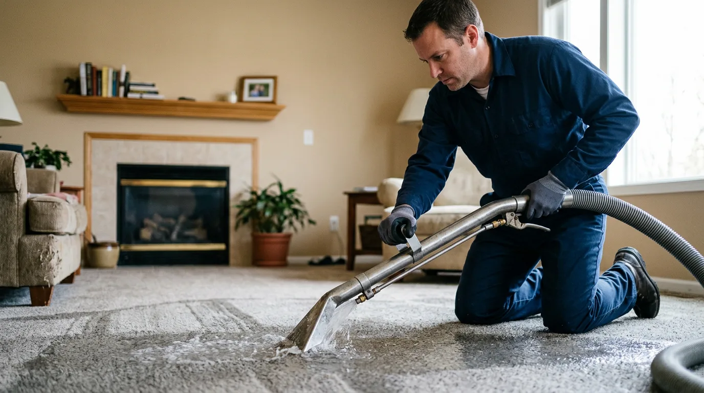 Water damage restoration technician working near Denton, MD